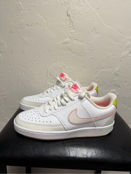 Nike Shoes - Nike Women's White Low-Top Sneakers with Pink Stitching and Lime Heel